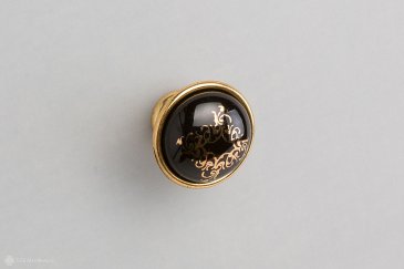 New Deco мебельная ручка-кнопка состаренное золото и черная керамика с рисунком