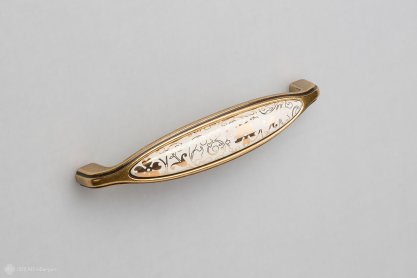 Cosmopolitan мебельная ручка-скоба 128 мм состаренное золото с кремовой керамической вставкой с цветочным орнаментом