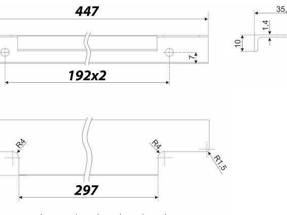 Ray торцевая мебельная ручка для фасадов 450 мм сатиновое золото