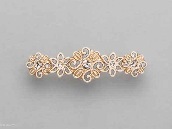 WMN731 мебельная ручка-скоба 96 мм белая с золотой патиной и кристаллами Swarovski